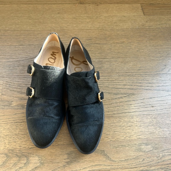 Sam Edelman woman’s black Balfour Real Fur Hair Double Buckle loafer - Picture 6 of 15